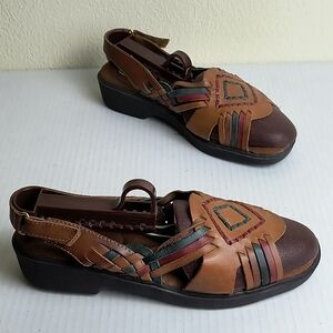 Dr.Scholl's 7.5W Brown Slingback Sandal Hook & Loop Therapeutic Woven Boho